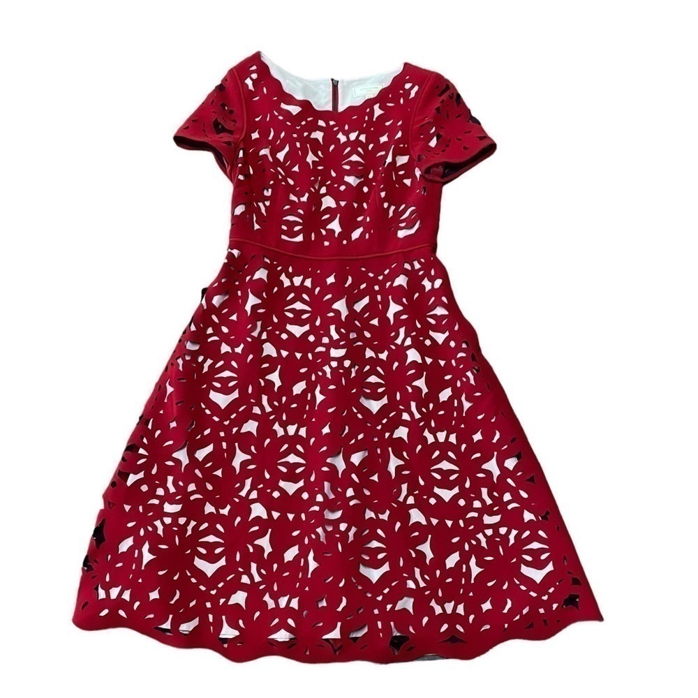 Anthropologie Moulinette Soeurs dress size 2 red Aliz Laser Cut - Picture 5 of 7